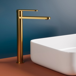 Смеситель для раковины AVS Beauty высокий, брашированное золото